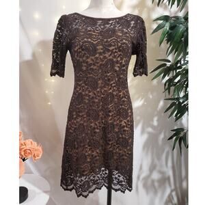 Vtg Karen Kane Lace Overlay Paisley Dress Sz L Brown Retro Whimsigoth Victorian